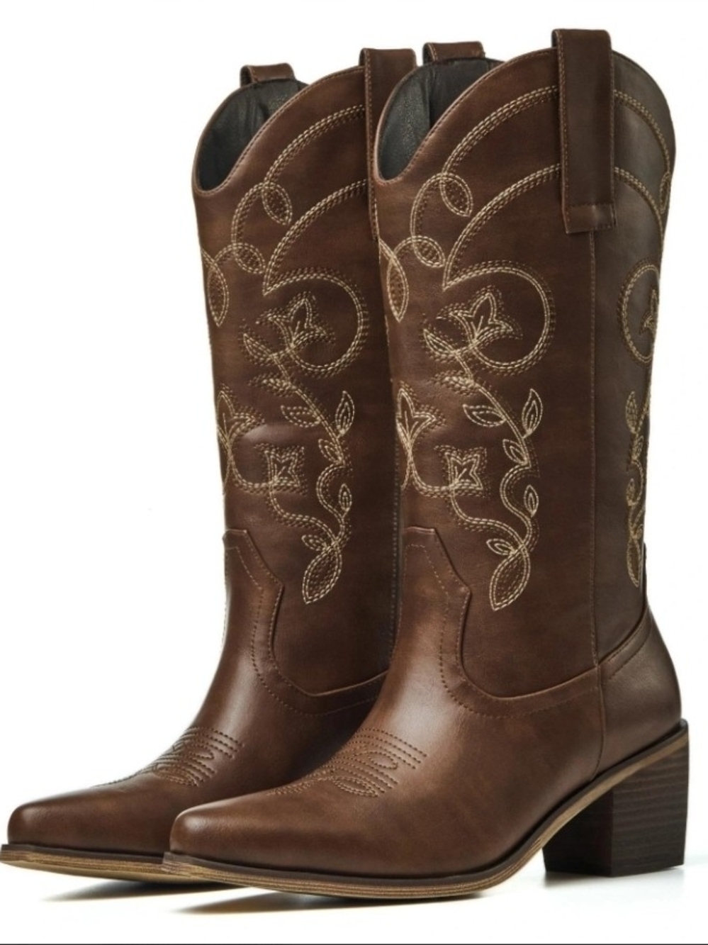 Women’s Brown Embroidered Western Heeled Boots